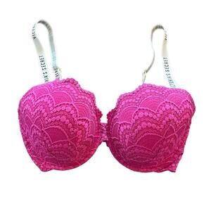 Victoria's Secret T-Shirt Push Up Full Coverage Sexy Lace Bra Fuchsia 32DDD Lace